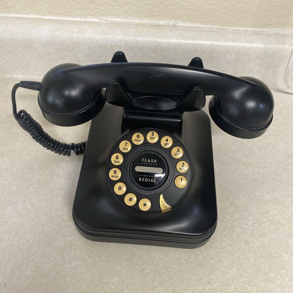 Retro Grand Black Phone Rotary-style Push Button Table Phone, Pottery Barn